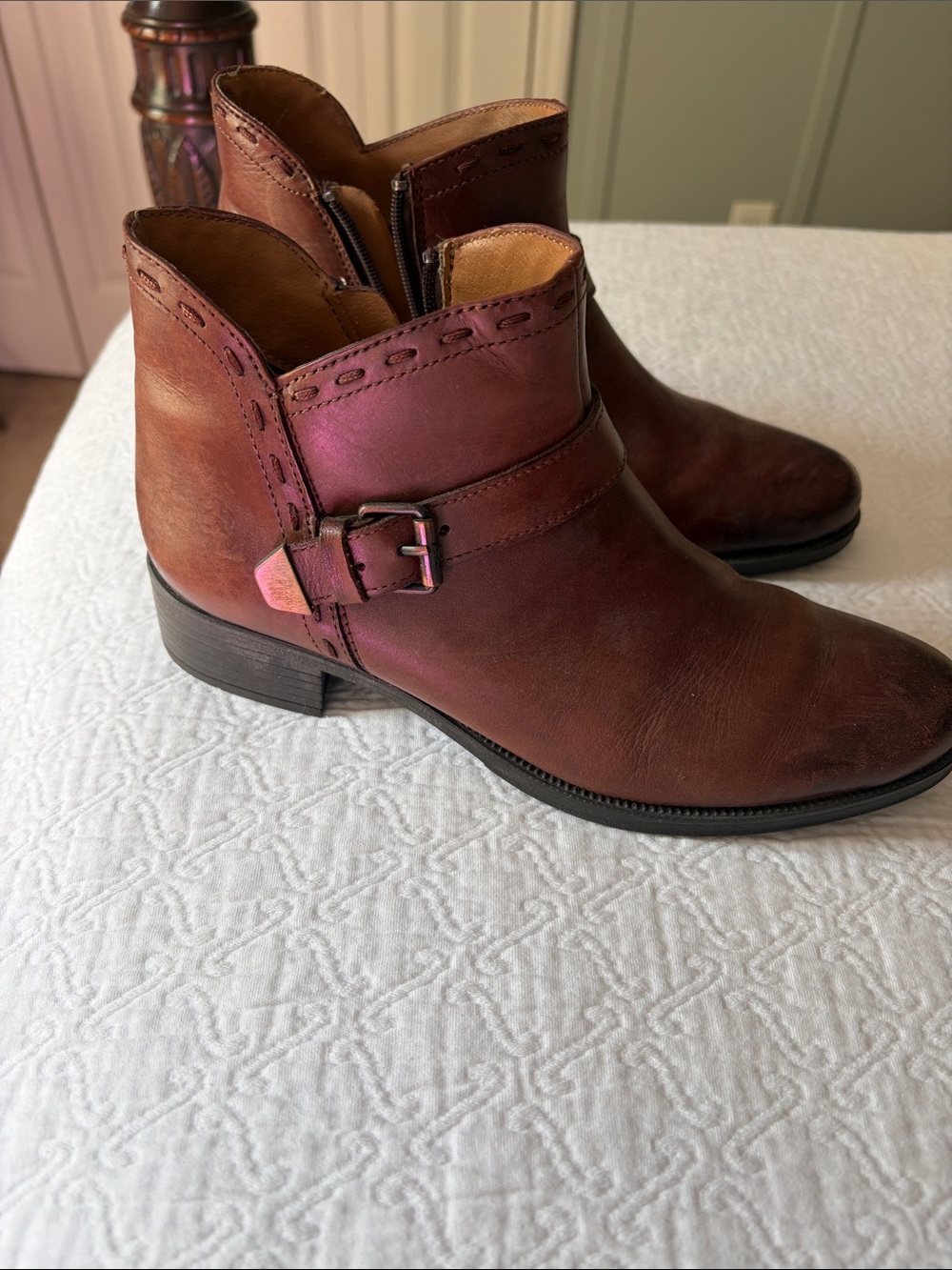 bussola Brown Leather Ankle Booties with Buckle Detail